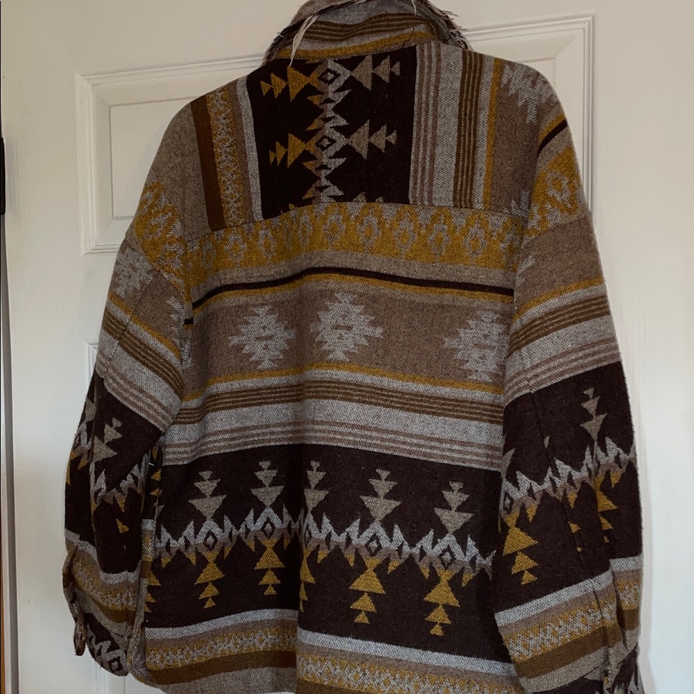 Women's Patterned Zip-Up Jacket - Brown and Yellow - Picture 8 of 8
